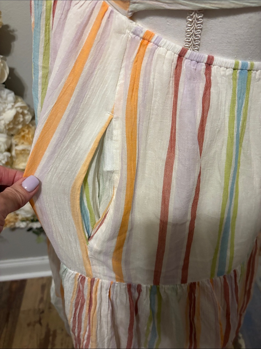 Striped Tiered Maxi Skirt in Pastel Multi - Picture 4 of 7
